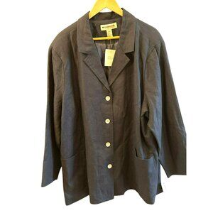 Vintage Appleseed's Women's Navy Linen Blend Blazer Jacket Size 26W Buttons NWT
